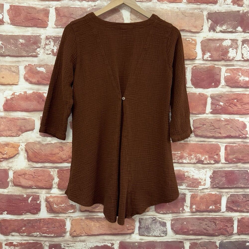 Color Me Cotton CMC Top Shirt Women's Small Brown Button Accent Back Popover - Picture 4 of 9